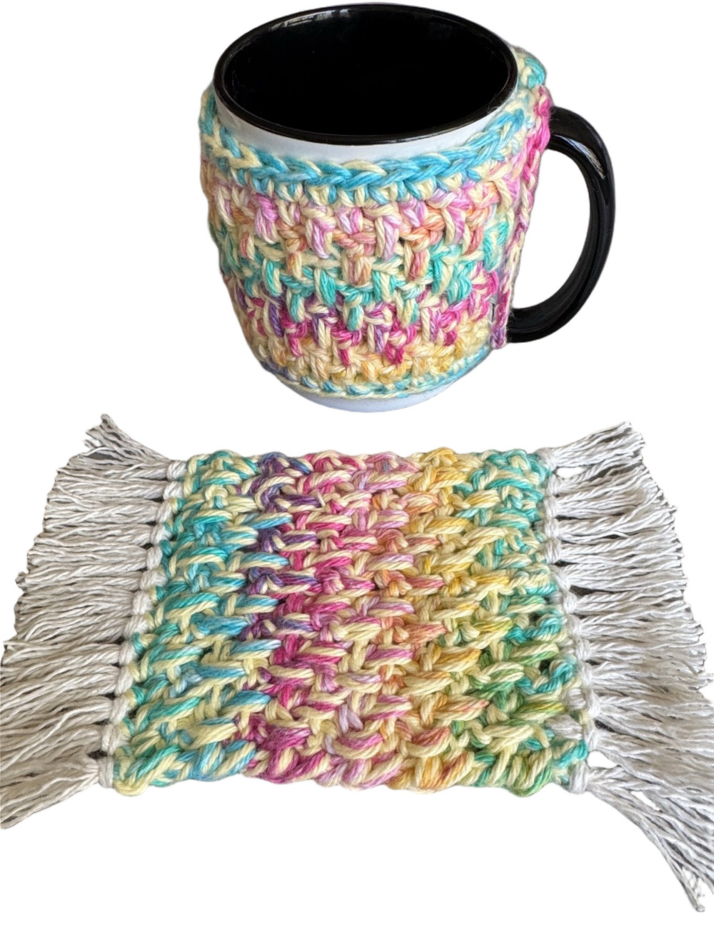 Crochet Mug Cozy and Coaster Mug Rug Set - 100% Cotton Great Gift!
